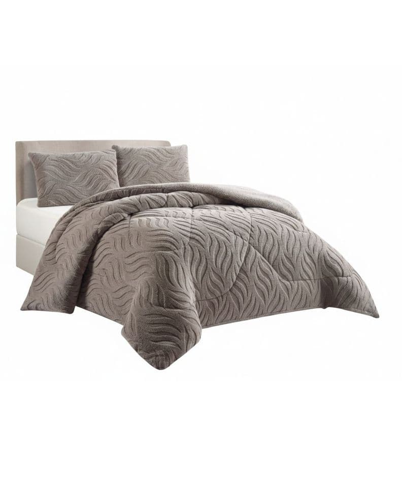Cobertores elegantes de invierno texturizado con chiporro Relieve Hojas RB KING TF Gris