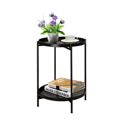 Mesa Lateral Auxiliar 2 Niveles Metalica 42x42x52cm Negro