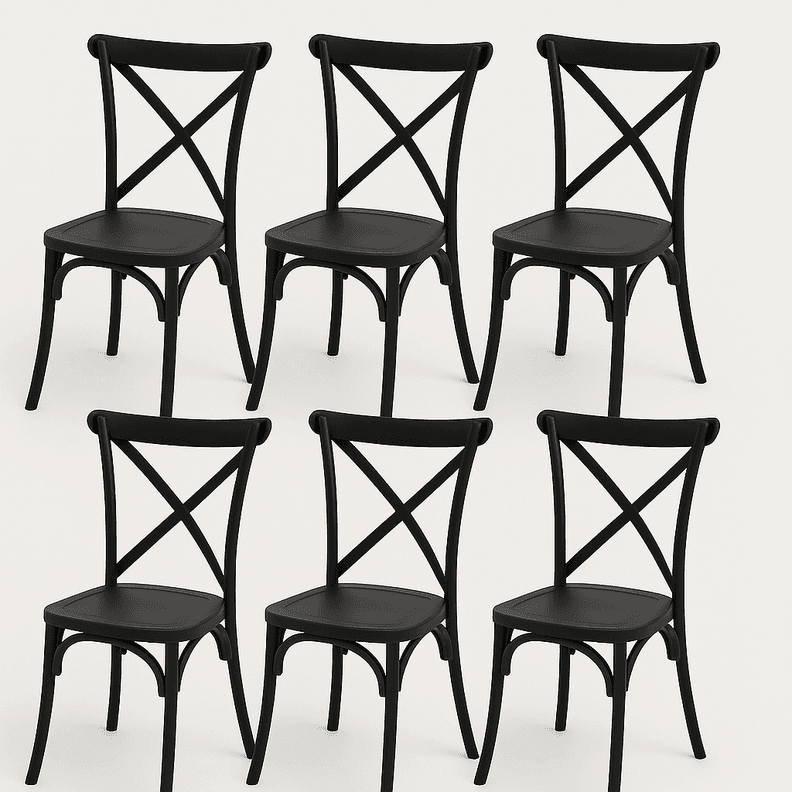 Pack 6 Sillas Crossback Negra Apilable Negro