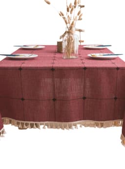 Mantel Rectangular Burdeo Bordado lino 140 cm x 220 cm BOHEMIK