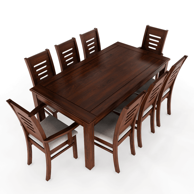 Juego de Comedor Roma 8 Sillas incluye 2 sitiales Nogal Mesa 1.8 Rectangular Madera
