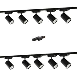 Lampara 10 Focos Cilindros Negros Luz Calida con 2 Riel de 1mt mas Union Negro