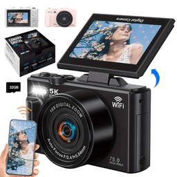 Camara 5K Digital Fotografica 75MP con Pantalla Giratoria Negro