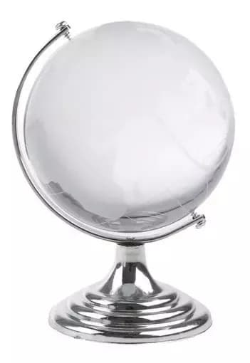 Esfera Decorativa Globo Terraqueo Redondo De Cristal Plateado Metalico