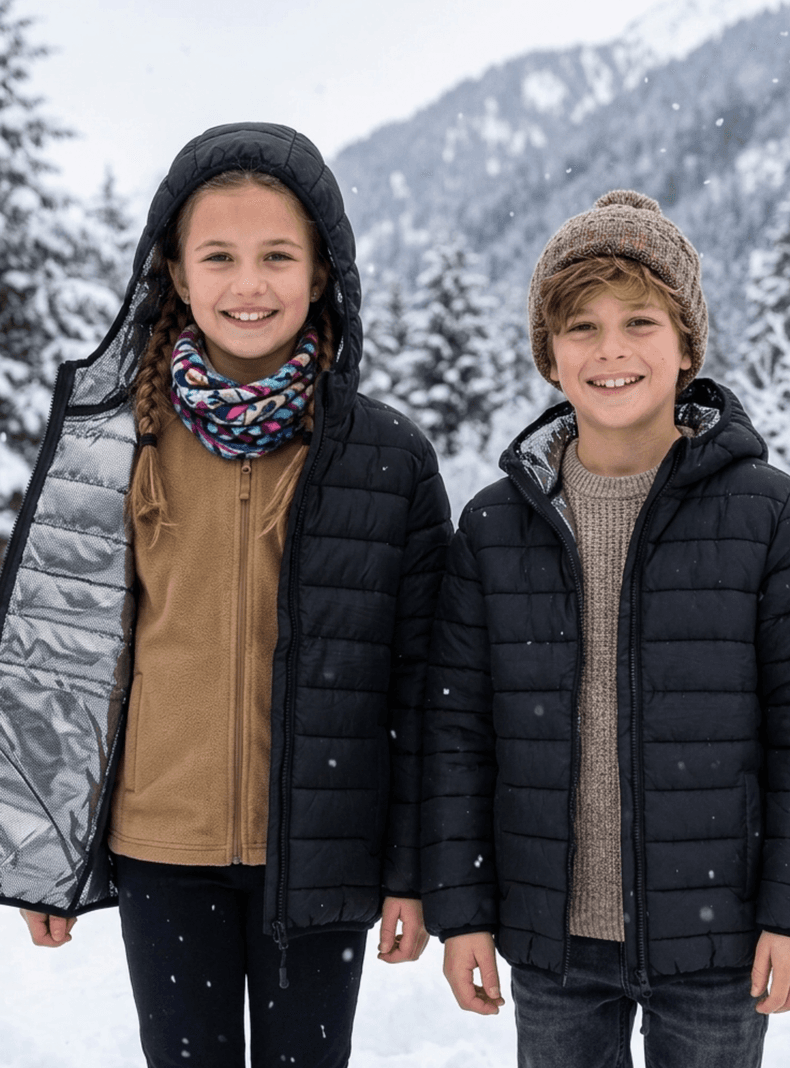 Chaqueta Puffer Para Ninos Con Forro Termico Reflectante Y Capucha Negra Negro 4-6
