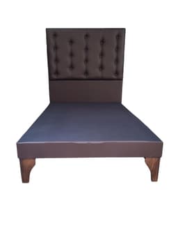 Base Cama Europea 1.5 plazas + Respaldo a Piso Chocolate Eco Cuero Cafe