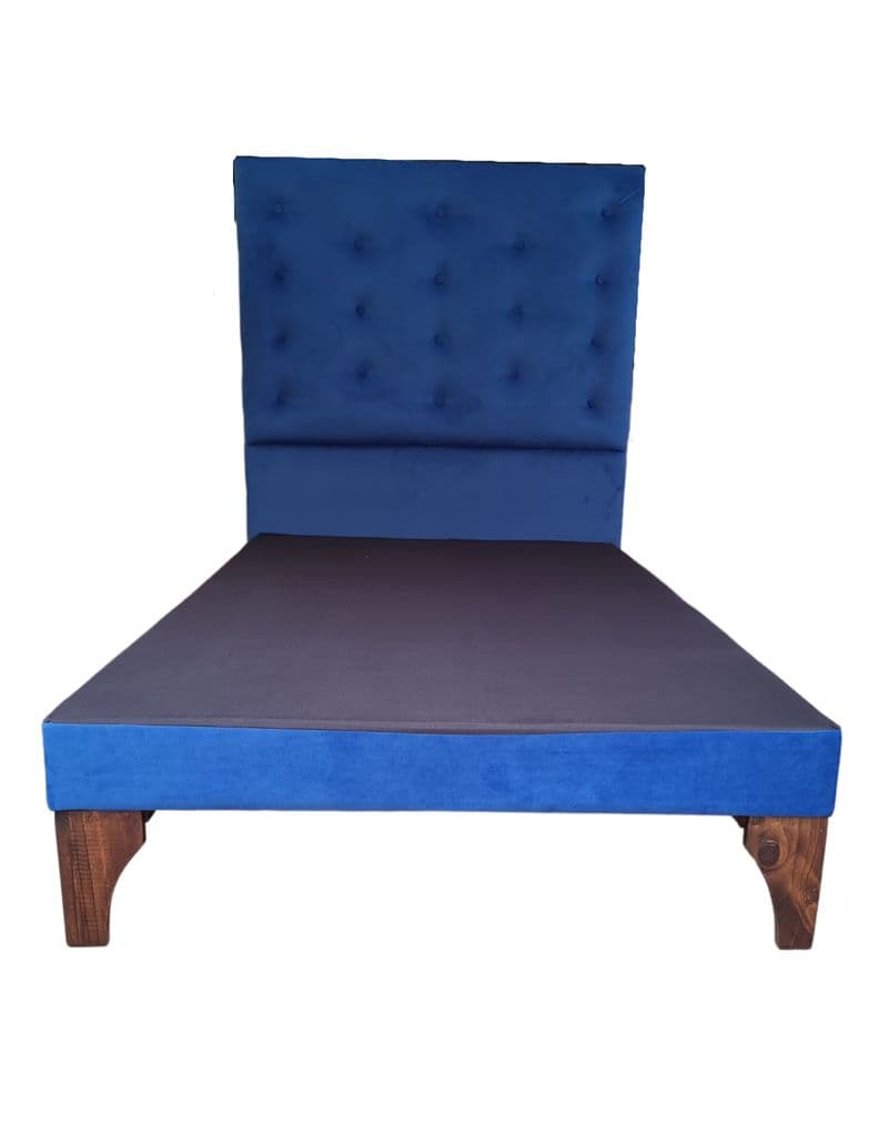 Base Cama Europea 1.5 plazas + Respaldo a Piso Azul Felpa
