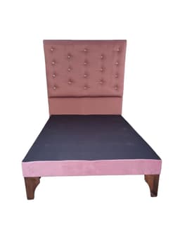 Base Cama Europea 1.5 plazas + Respaldo a Piso Palo Rosa Felpa Boton Diamante