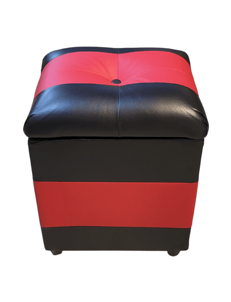 Pouf Baul Bicolor Negro Rojo Eco Cuero 40x33x50 Muebles Rimar