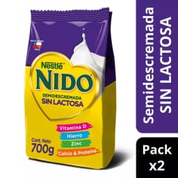 Pack Leche en polvo NIDO Semidescremada Sin Lactosa Bolsa 700g x2