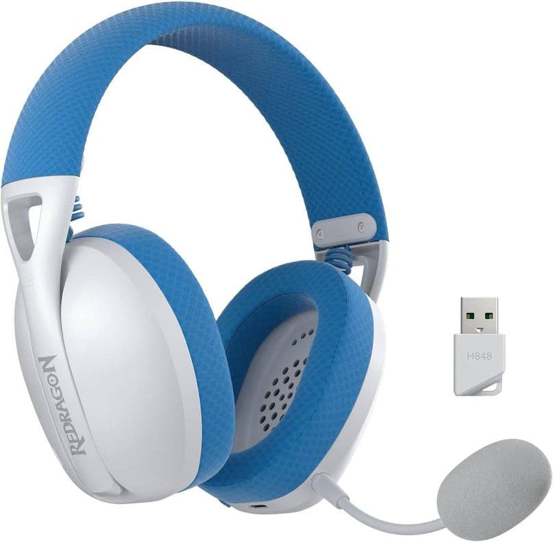 Aud fonos Gamer Inal mbrico Redragon Ire Pro H848B Bluetooth USB Color Blanco y Azul