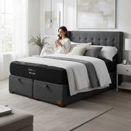 Cama Baul Super King L200 cm Colchon Black Prime Modelo Uno Respaldo Con Pata 4 5 cm Gris