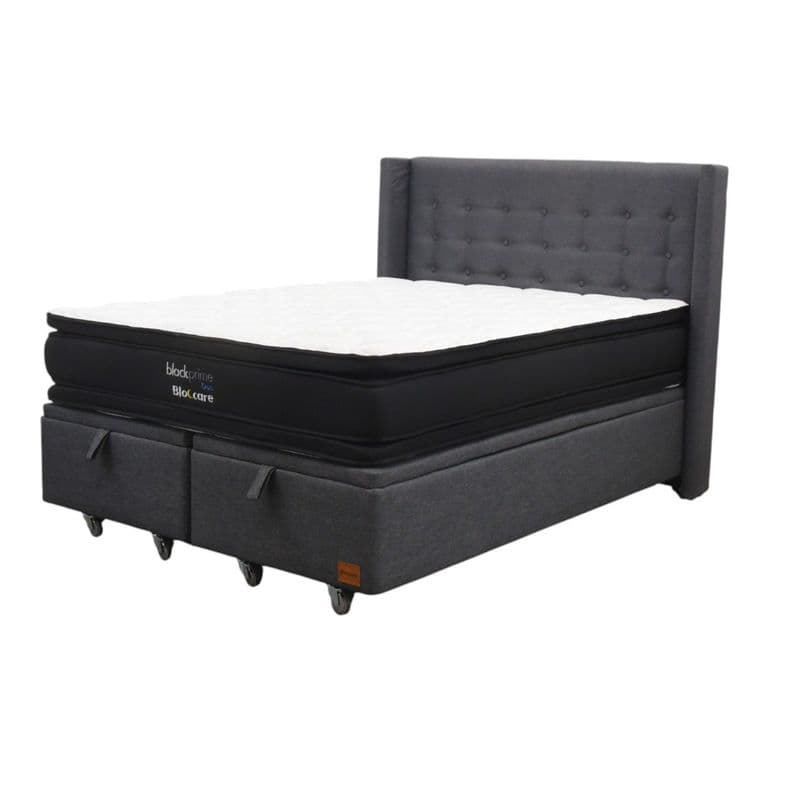 Cama Baul King L200 cm Colchon Black Prime Modelo Dos Respaldo Rueda Pyton Gris