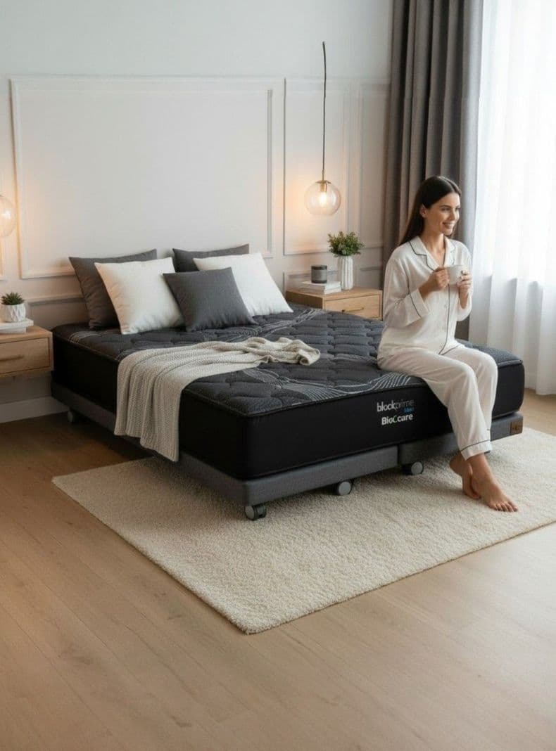 Cama 2 Plaza Box 8 cm L190 cm Colchon Black Prime Modelo Uno Con Rueda Pyton Gris