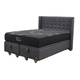 Cama Baul 2 Plazas L200 cm Colchon Black Prime Modelo Uno Respaldo Rueda Deluxe Gris