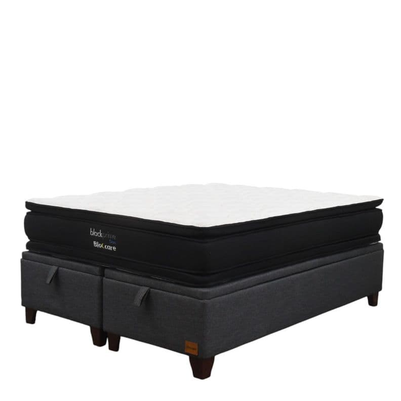 Cama Baul King L200 cm Colchon Black Prime Modelo Dos Con Patas De Madera 11 cm Gris