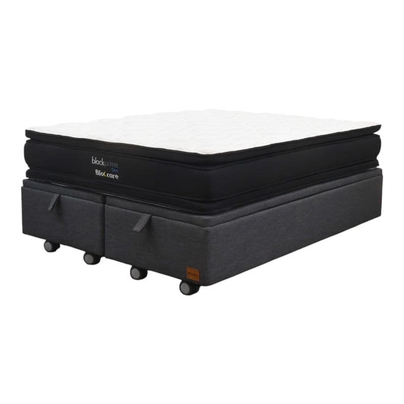 Cama Baul 2 Plazas L200 Colchon Black Prime Modelo Dos Rueda Logo Gris