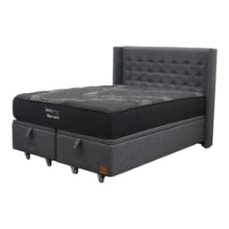 Cama Baul King L200 cm Colchon Black Prime Modelo Uno Respaldo Rueda Pyton Gris