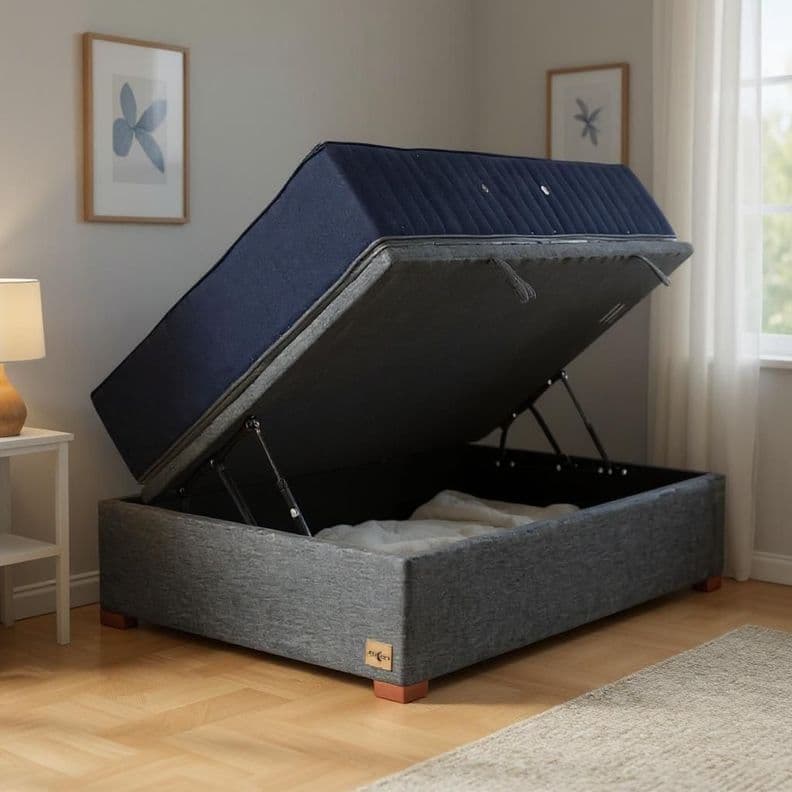 CAMA BAUL GRIS 1,5 PLAZA L190 + COLCHON CIC PREMIUM + PATAS DE 4.5 CM