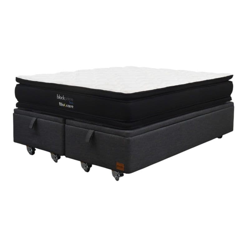 Cama Baul 2 Plazas L200 cm Colchon Black Prime Modelo Dos Rueda Deluxe Gris