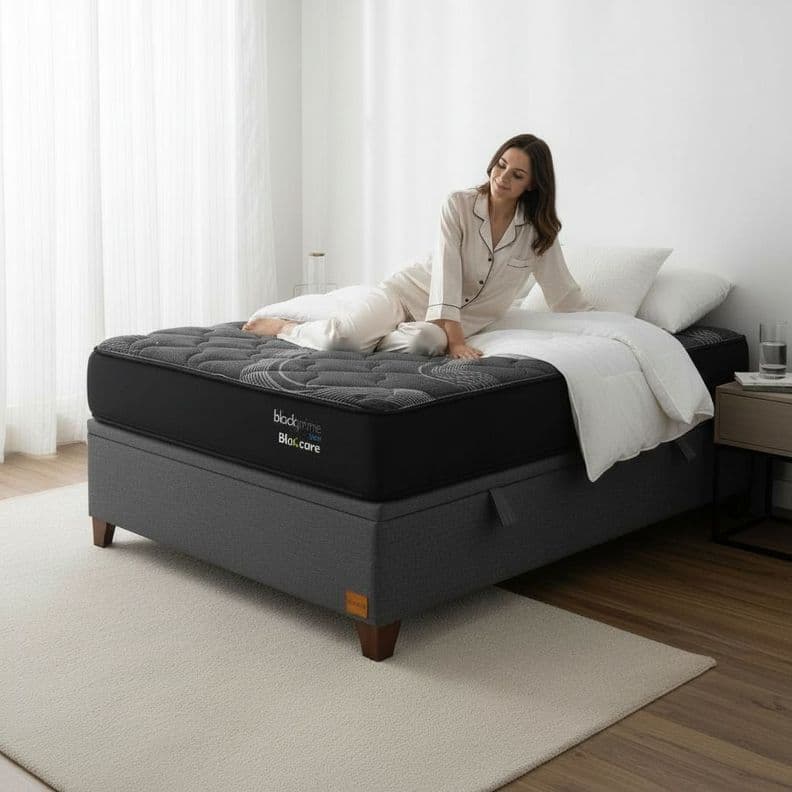 Cama Baul 1 Plaza L190 cm Colchon Black Prime Modelo Uno Con Patas De Madera 11 cm Gris