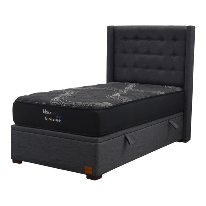 Cama Baul 1 5 Plaza L190 cm Colchon Black Prime Modelo Uno Respaldo Con Pata 4 5 cm Gris