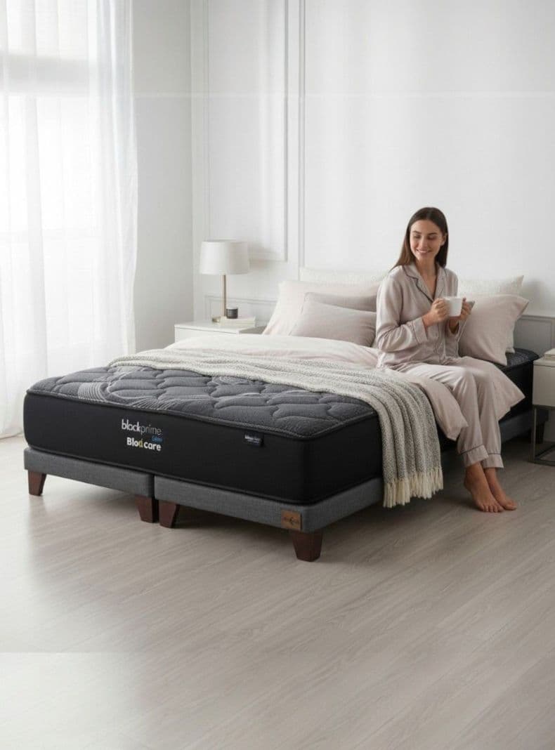 Cama 2 Plazas Box 8 cm L200 cm Colchon Black Prime Modelo Uno Con Pata 11 cm Gris