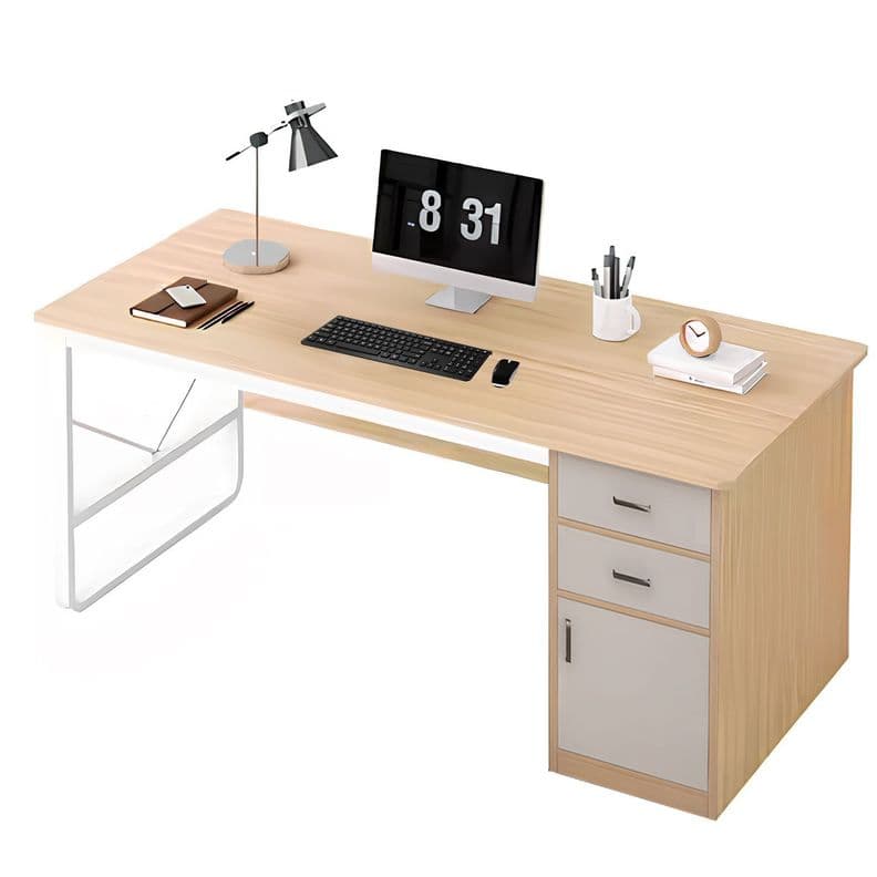 Escritorio Con Cajones 100cm Gabinete Pata Metalica Oficina Blanco