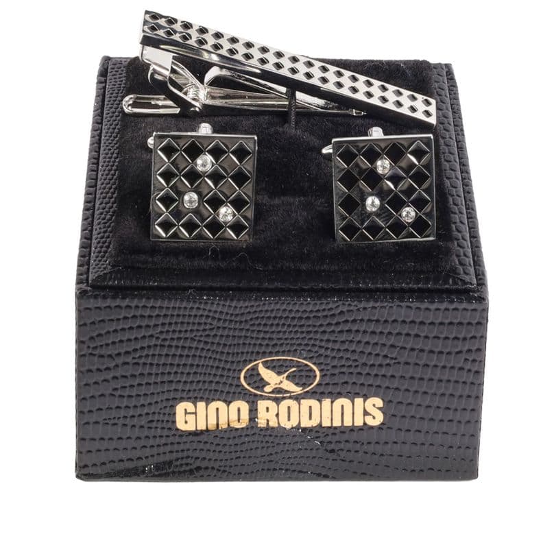 Set Pasador De Corbata Y Collera Gino Rodinis PAS021 Negro Metalico
