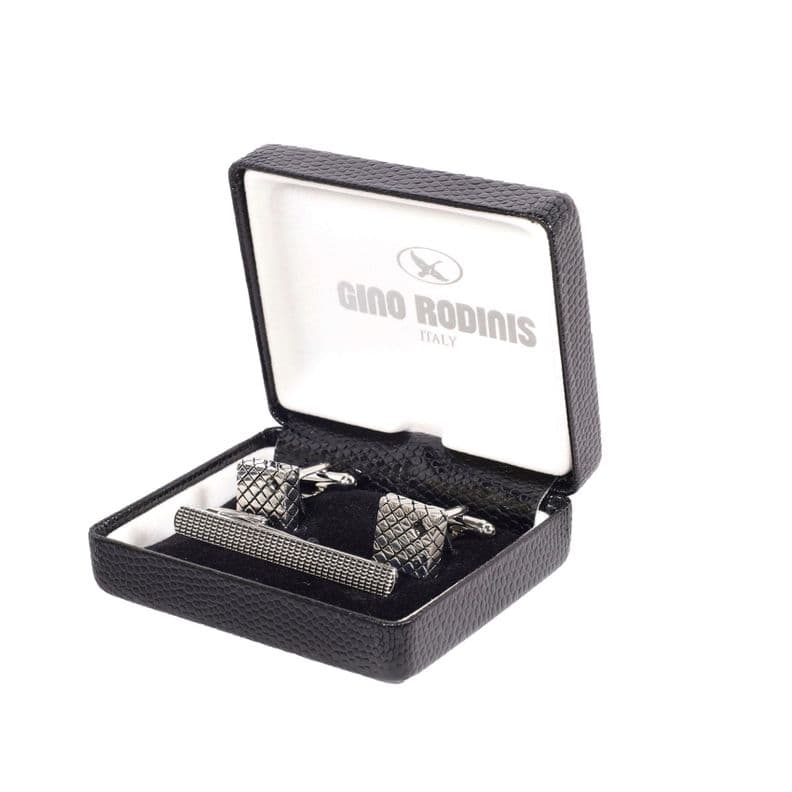 Set de Pasador de Corbata y Colleras Gino Rodinis PAS031 Plateado Metalico