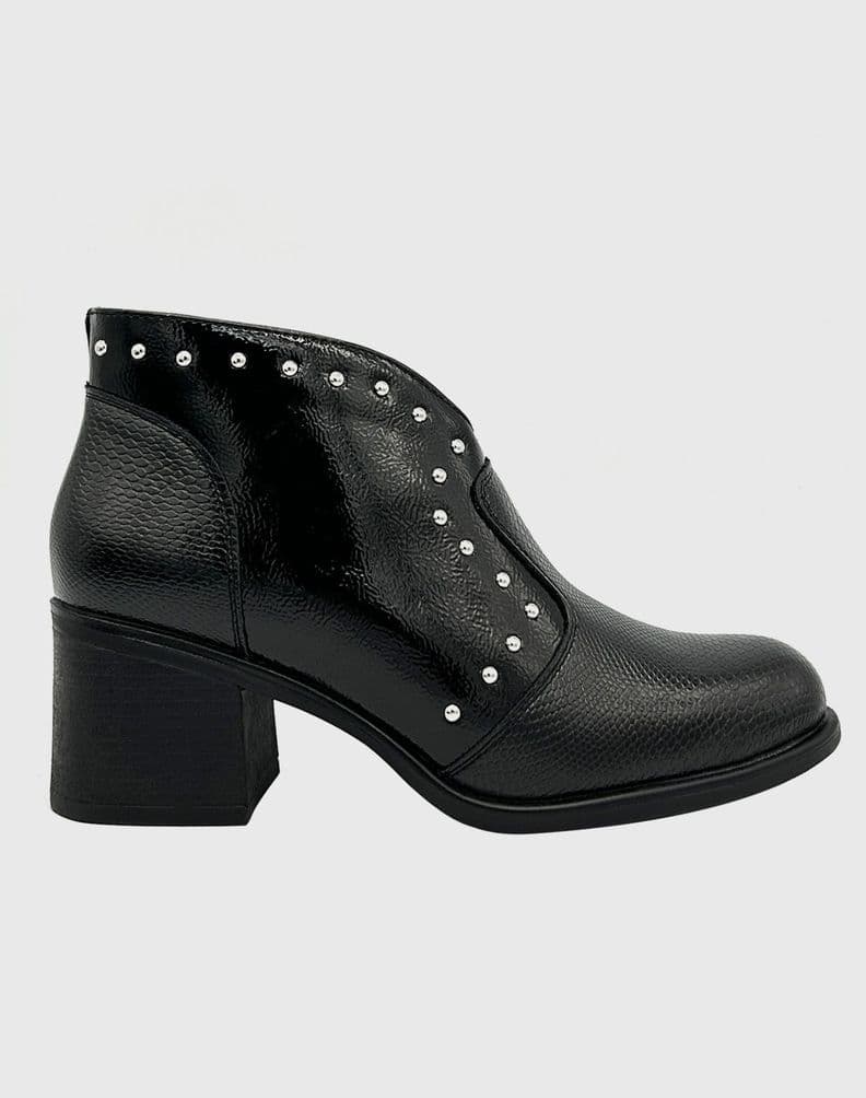 Botin para mujer con taco medio charol Negro 36