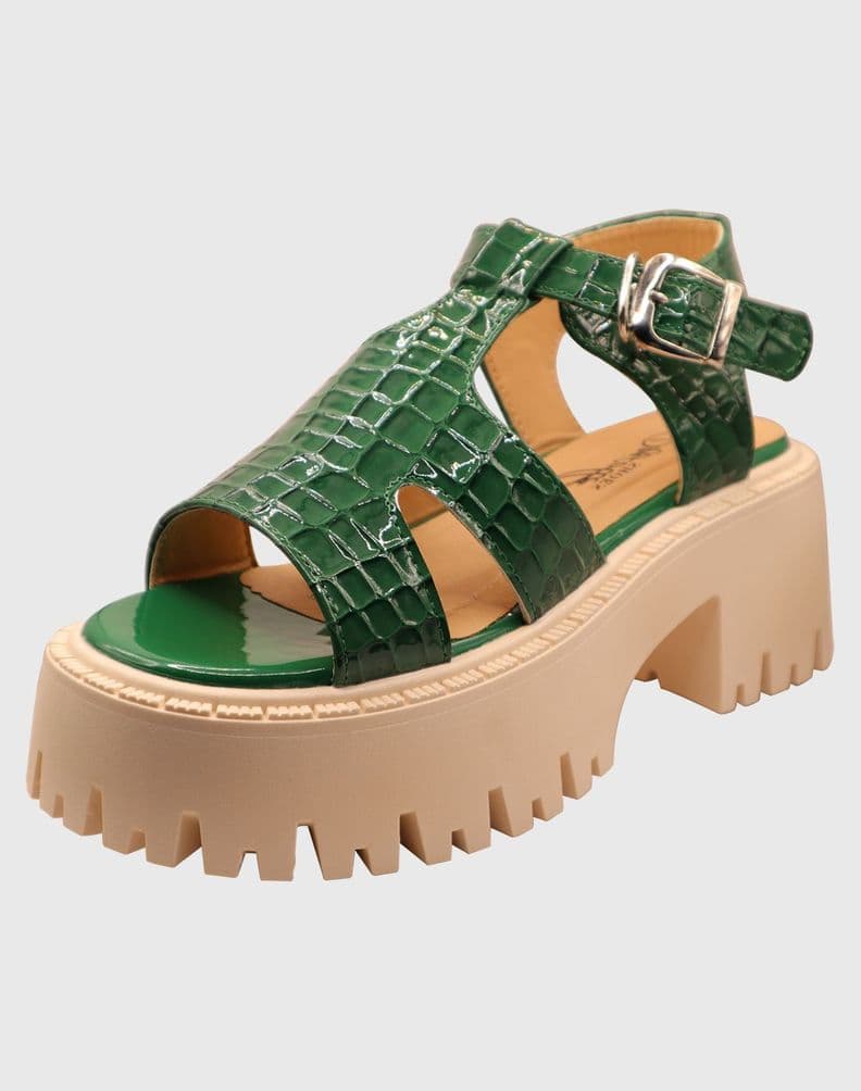 Sandalia Hebilla Charol Verde 35