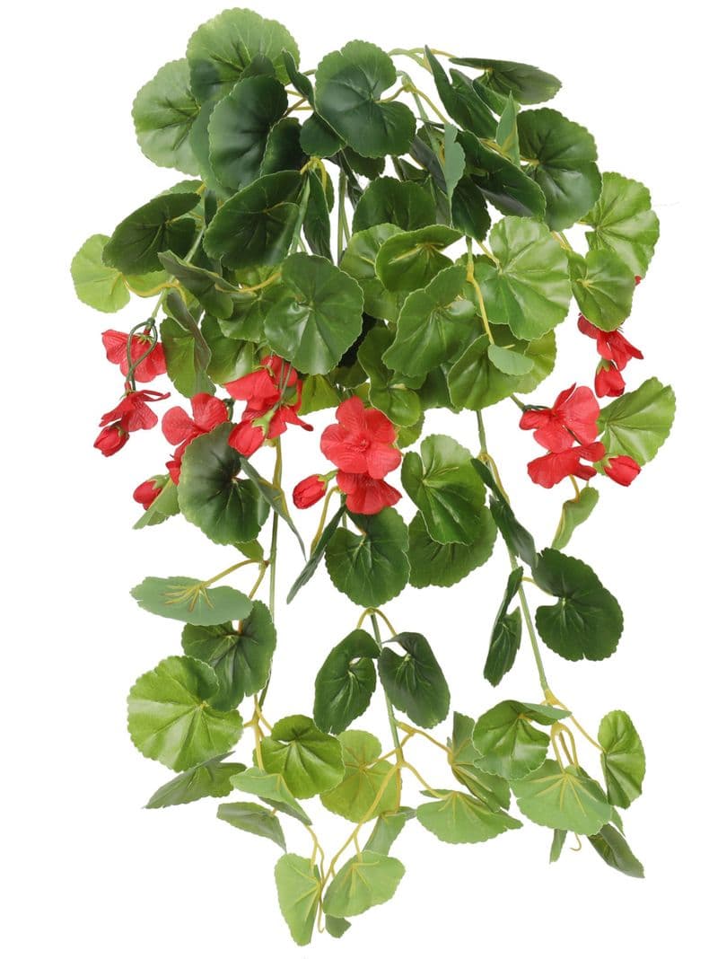 Enredadera colgante con flores rojas, 86 hojas, 6 flores de 60 cm Verde