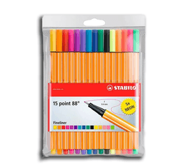 Set Stabilo 15 Point 88 Tiralineas Fineliner Incluye 5 Neon Naranjo