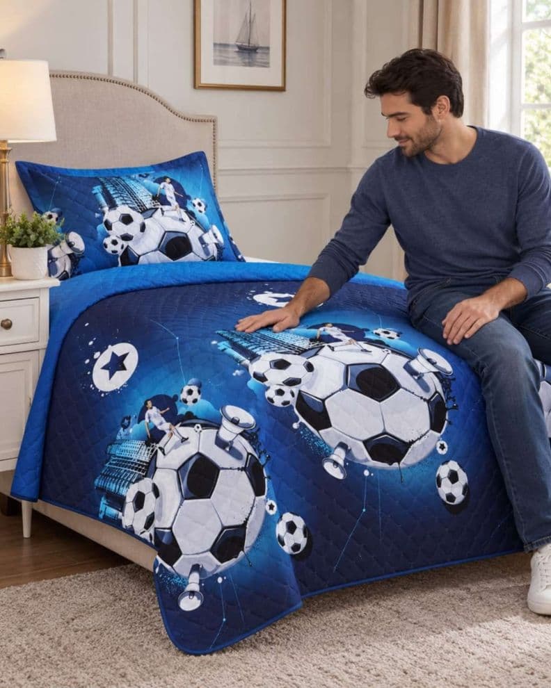Cubrecama de Verano Plaza y Media Mas Funda De Almohada C9 Azul