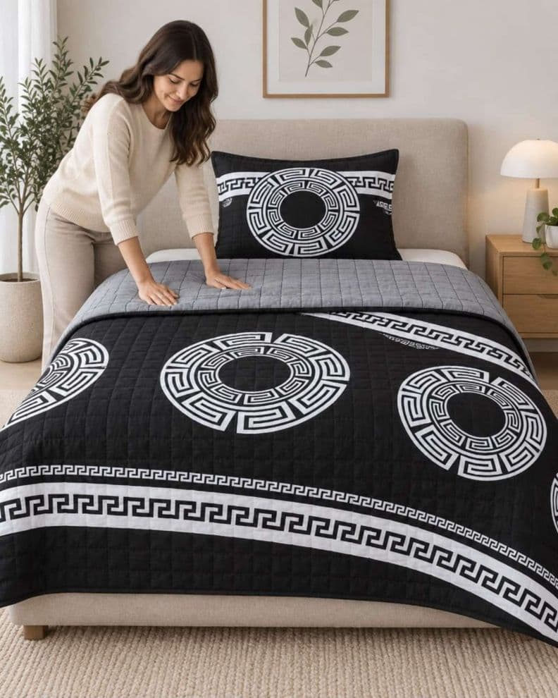 Cubrecama de Verano Plaza y Media Mas Funda De Almohada C7 Negro