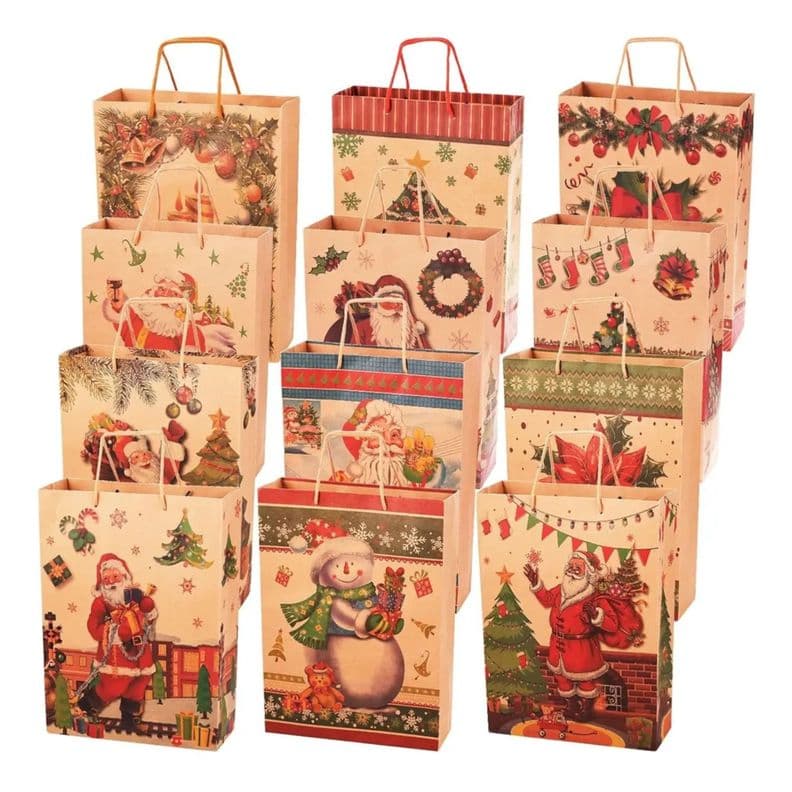 Bolsas Regalo Navidad Kraft Grandes Premium X12 10 Cintas