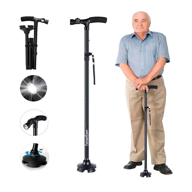 Baston Ortopedico Plegable Con Luz Led Base Adulto Ajustable