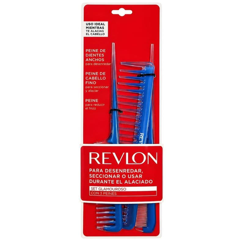 Set 3 Peines Revlon Cola y Est ndar Antiest tico PS Azul