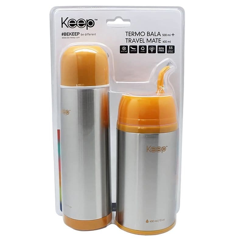 Set Termo Bala + Travel Mate Doble Pared Colores Keep - PS Naranjo