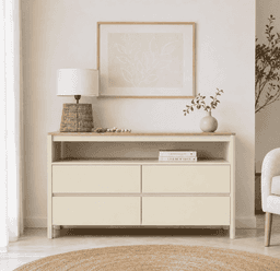 Comoda "Alerce" 4 Cajones con Nicho Mueble de Pino Natural - Beige - 120x40x90 cm