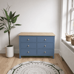 Comoda "Quilpue" 6 Cajones Mueble de Madera Maciza Cepillada - Azul Marino - 100x40x80 cm