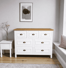 Comoda 7 Cajones Mueble de Madera Nativa para Dormitorio - Blanco - 120x40x90 cm