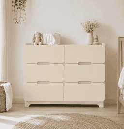Comoda "Pelicano" 6 Cajones Mueble Infantil de Madera - Beige - 120x40x90 cm
