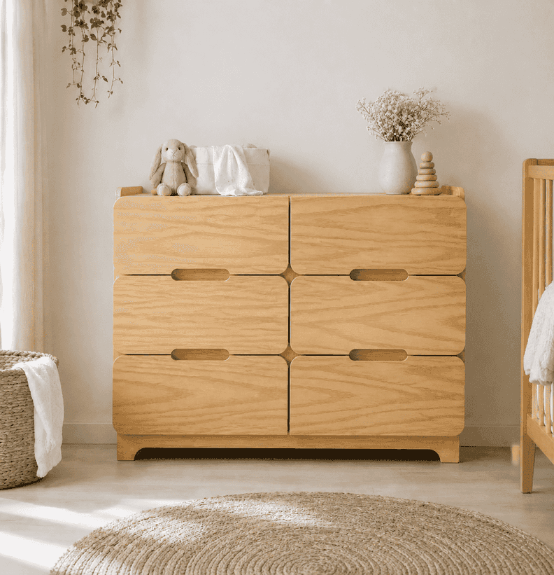 Comoda "Pelicano" 6 Cajones Mueble Infantil de Madera - Natural - 120x40x90 cm