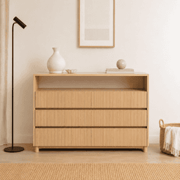 Comoda "Pitao" 3 Cajones con Nicho Mueble de Madera - Cafe - 120x40x90 cm