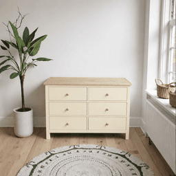 Comoda "Quilpue" 6 Cajones Mueble de Madera Maciza Cepillada - Beige - 100x40x80 cm