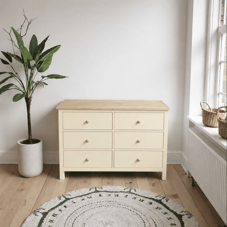 Comoda "Quilpue" 6 Cajones Mueble de Madera Maciza Cepillada - Beige - 100x40x80 cm