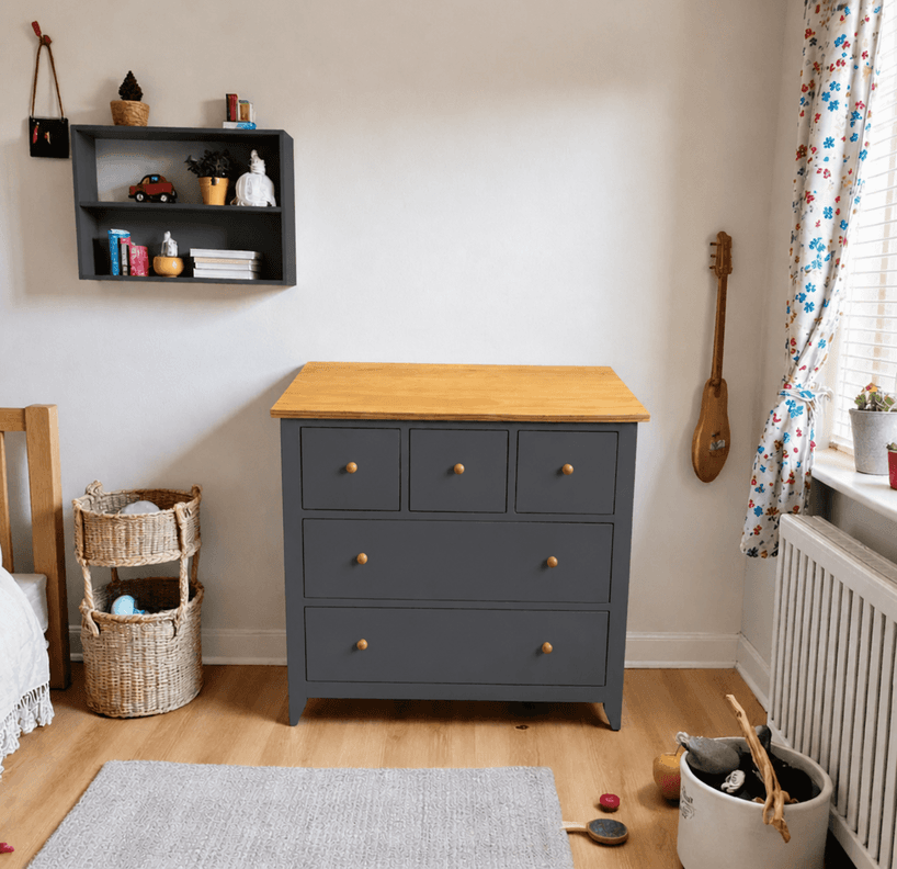 Comoda Infantil "Chester Kids" 5 Cajones Mueble de Madera - Gris Grafito - 80x40x85 cm