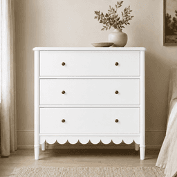 Comoda "Caleu" 3 Cajones Mueble de Madera Estilo Romantico - Blanco - 100x40x90 cm